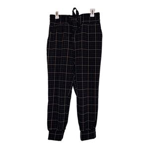 ONE By Chapter One Black Window Pane Stretch Jogger Paper Bag Pants Sz S